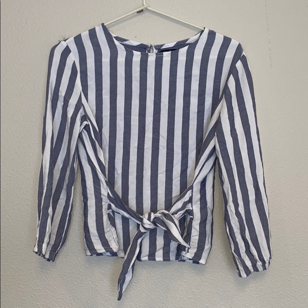 Bershka Blue Stripe Quarter Sleeve Top